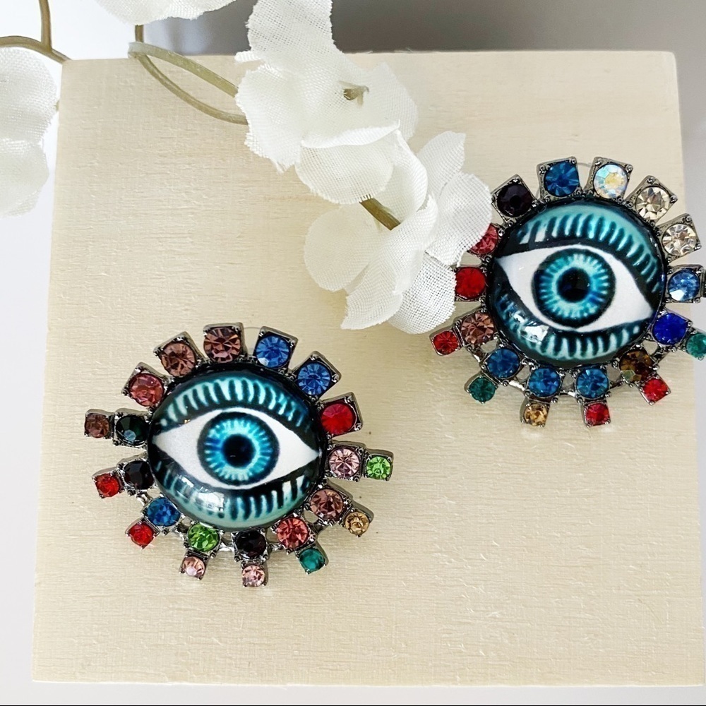 Evil Eye Rhinestone Earrings NEW - Picture 4 of 7